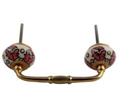 Peach Leaf Ceramic Floral Bridge Cabinet Handle