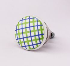Green Blue Check Print Ceramic Knob