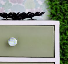 Green Blue Check Print Ceramic Knob