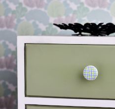 Green Blue Check Print Ceramic Knob