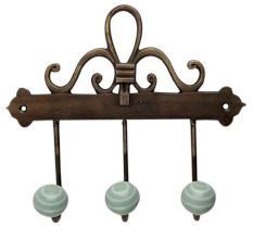 Sage Green White Strip Ceramic Iron Hooks