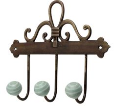 Sage Green White Strip Ceramic Iron Hooks