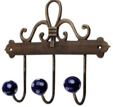 Navy Blue White Dot Ceramic Iron Hooks