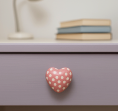 Pink Heart Etched Ceramic Drawer Knob