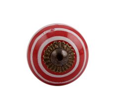 Red Striped Small Ceramic Cabinet Knob