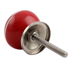 Red Striped Small Ceramic Cabinet Knob
