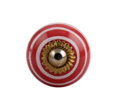 Red Striped Small Ceramic Cabinet Knob