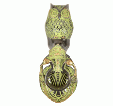 Owl Brass Peacock Door Knocker With Patina