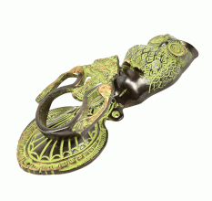 Owl Brass Peacock Door Knocker With Patina