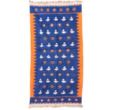 Blue Handmade Durry Floral Duck Design