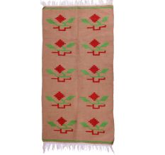 PinkÂ Hand Knotted Durry With Red Flower