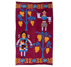 Magenta Handmade Durry With Boy Girl