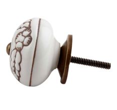 White Brown Leaf Flower Etched Knobs
