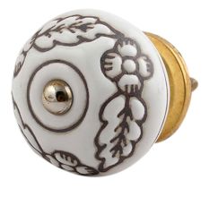 White Brown Leaf Flower Etched Knobs