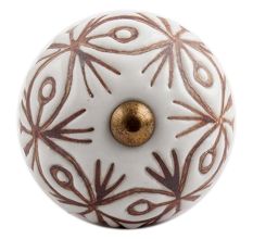 White Brown Floral Etched Knob