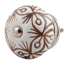White Brown Floral Etched Knob
