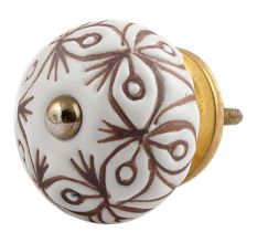 White Brown Floral Etched Knob