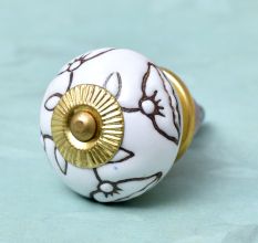 Calla Lily Brown Etched Ceramic Floral Dresser Knob