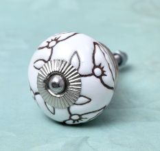 Calla Lily Brown Etched Ceramic Floral Dresser Knob