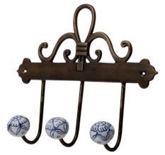 Blue Floral Ceramic Iron Hooks