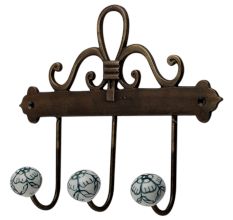 Forest Green Floral Ceramic Iron Hooks