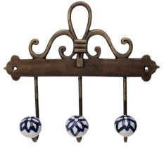 Navy Blue Floral Ceramic Iron Hooks