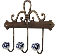 Navy Blue Floral Ceramic Iron Hooks
