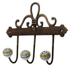 Yellow Floral Ceramic Iron Hooks