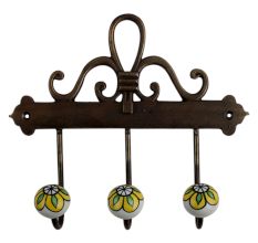 Yellow Floral Ceramic Iron Hooks
