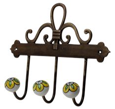 Yellow Floral Ceramic Iron Hooks