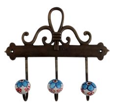 Turquoise Floral Ceramic Iron Hooks