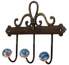 Turquoise Floral Ceramic Iron Hooks