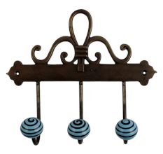 Turquoise Black Strip Ceramic Iron Hooks