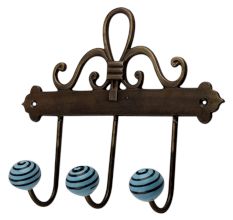 Turquoise Black Strip Ceramic Iron Hooks