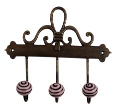 Pink Black Strip Ceramic Iron Hooks