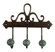 Sage Green Black Strip Ceramic Iron Hooks