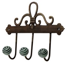 Sage Green Black Strip Ceramic Iron Hooks