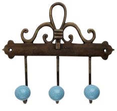 Turquoise Crackle Ceramic Iron Hooks
