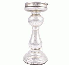Silver Glass Pedestal Pillar Candle Holder(Set of 1 Piece)