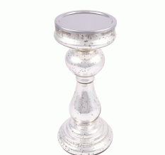 Silver Glass Pedestal Pillar Candle Holder(Set of 1 Piece)