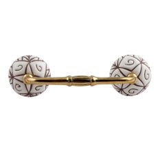 White Base Brown Etched Ceramic Floral Bridge Handle