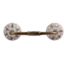 White Base Brown Etched Ceramic Floral Bridge Handle