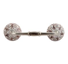 White Base Brown Etched Ceramic Floral Bridge Handle