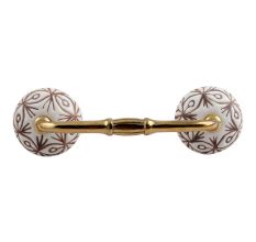 White Base Brown Etched Ceramic Floral Bridge Handle