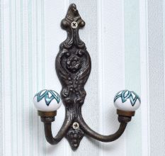 Green Floral Ceramic Iron Hooks