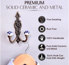 Navy Blue Floral Ceramic Iron Hooks