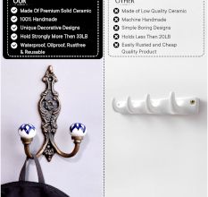 Navy Blue Floral Ceramic Iron Hooks
