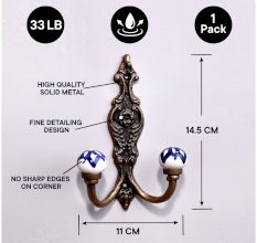 Navy Blue Floral Ceramic Iron Hooks