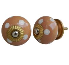 Camel White Dotted Round Knob