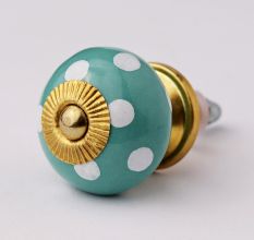 Sea Green Dotted Ceramic Knob